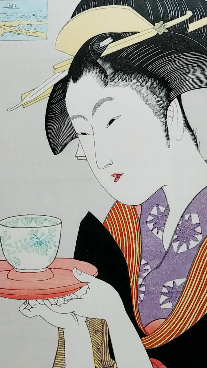 復刻版画】 喜多川歌麿「高名美人六歌撰 難波屋 おきた」 中版サイズ  