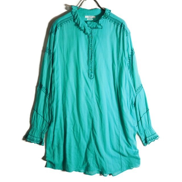 K1892f11　▼ISABEL MARANT ETOILE イザベルマラン エトワール▼　コットン プルオーバーブラウス グリーン / フリル ロングシャツ 春夏