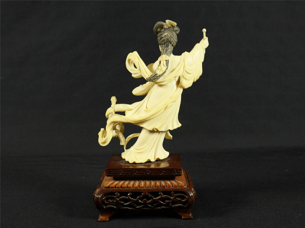 象牙風 天女 美品 彫刻置物 マンモス芯料 希少品 細密彫刻 マンモス 牙