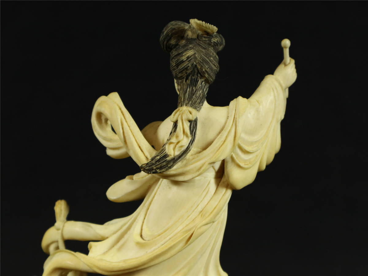 象牙風 天女 美品 彫刻置物 マンモス芯料 希少品 細密彫刻 マンモス 牙