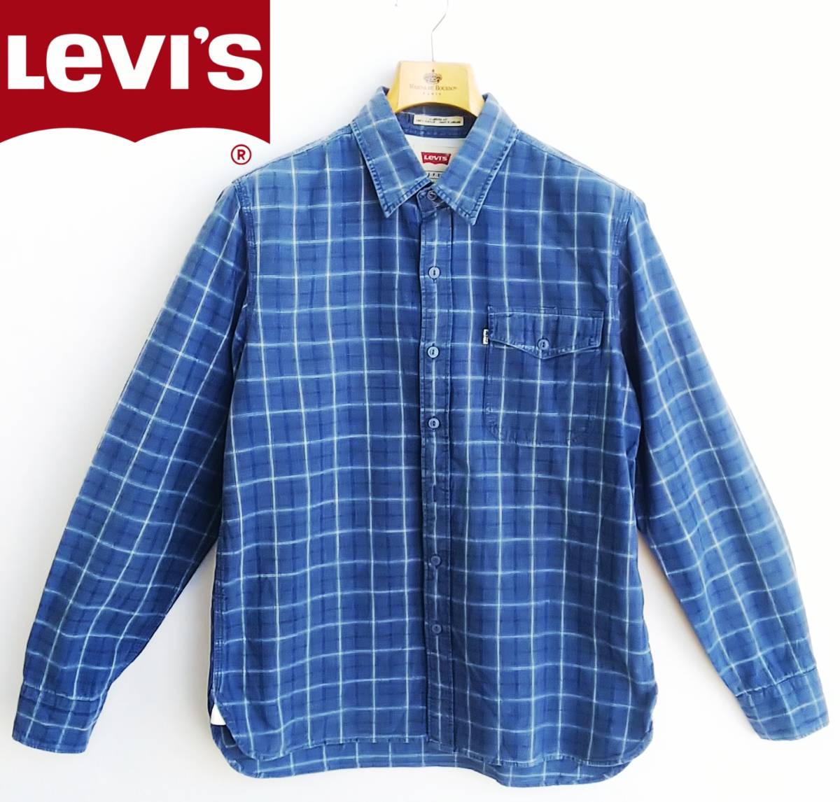 ▼Levi’s*サイズ165/84Ａ(S相当)*長袖シャツ*白タブ*綿100％*コットン*通気性*チェック柄*格子柄*青*ブルー*メンズ*リーバイス* #5250