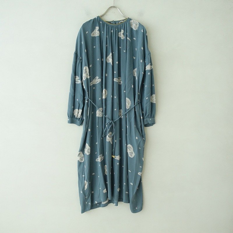 mina perhonen ミナペルホネン *hopee リネン つづく ■【美品/定価8.3万】ミナペルホネン mina perhonen *trois ワンピース*36刺繍プルオーバーギャザー絹シルクグレーブルー0622【40H22】