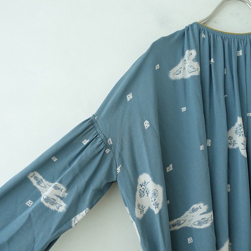 mina perhonen ミナペルホネン *hopee リネン つづく ■【美品/定価8.3万】ミナペルホネン mina perhonen *trois ワンピース*36刺繍プルオーバーギャザー絹シルクグレーブルー0622【40H22】