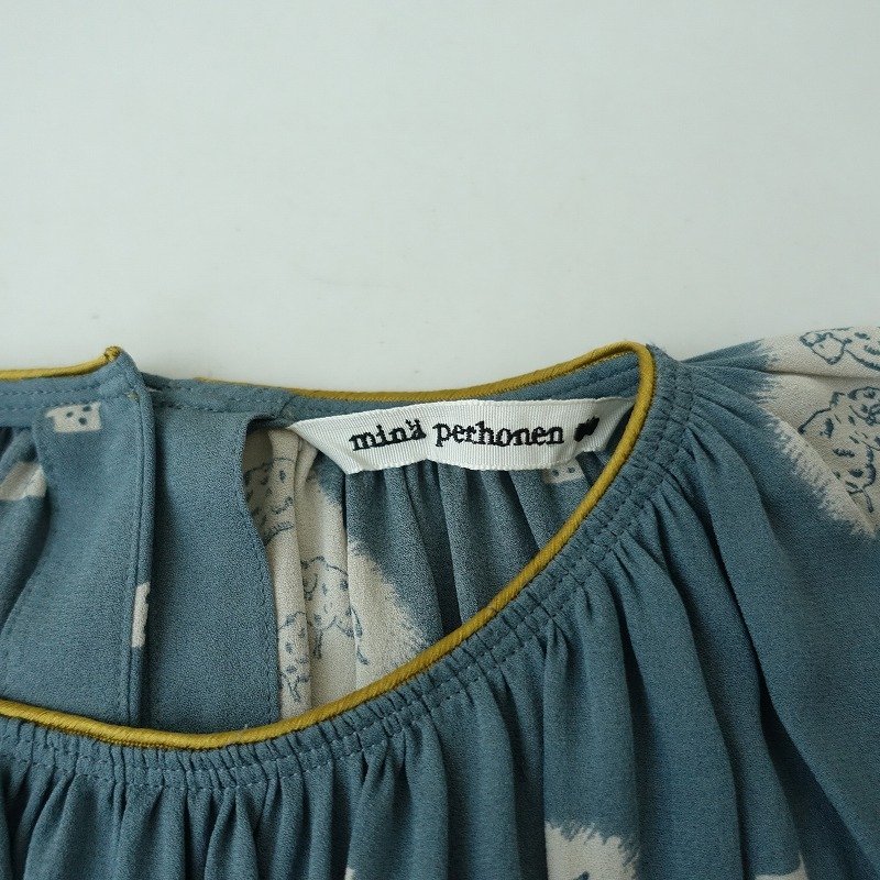 mina perhonen ミナペルホネン *hopee リネン つづく ■【美品/定価8.3万】ミナペルホネン mina perhonen *trois ワンピース*36刺繍プルオーバーギャザー絹シルクグレーブルー0622【40H22】
