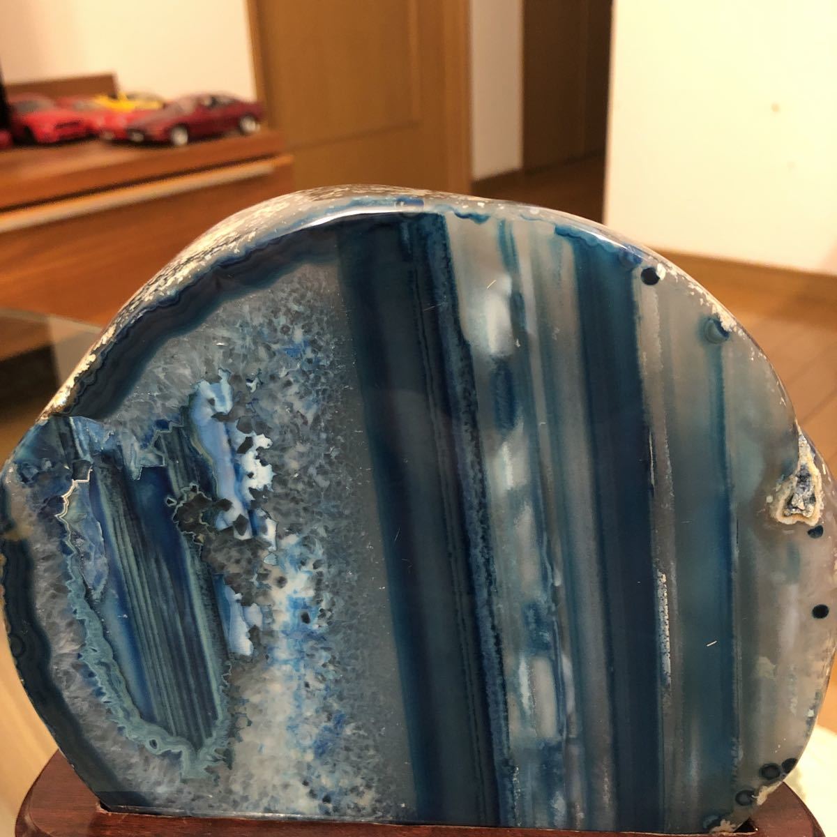 小川処堂》○神秘の青瑪瑙 ≪ブルーメノウ≫ 鑑賞石 台座付 ☆「若狭