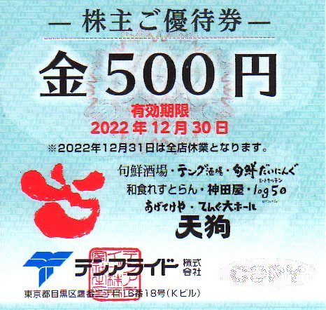 ★☆★天狗・テンアライド 株主優待券 ５千円分 送料無料★☆★