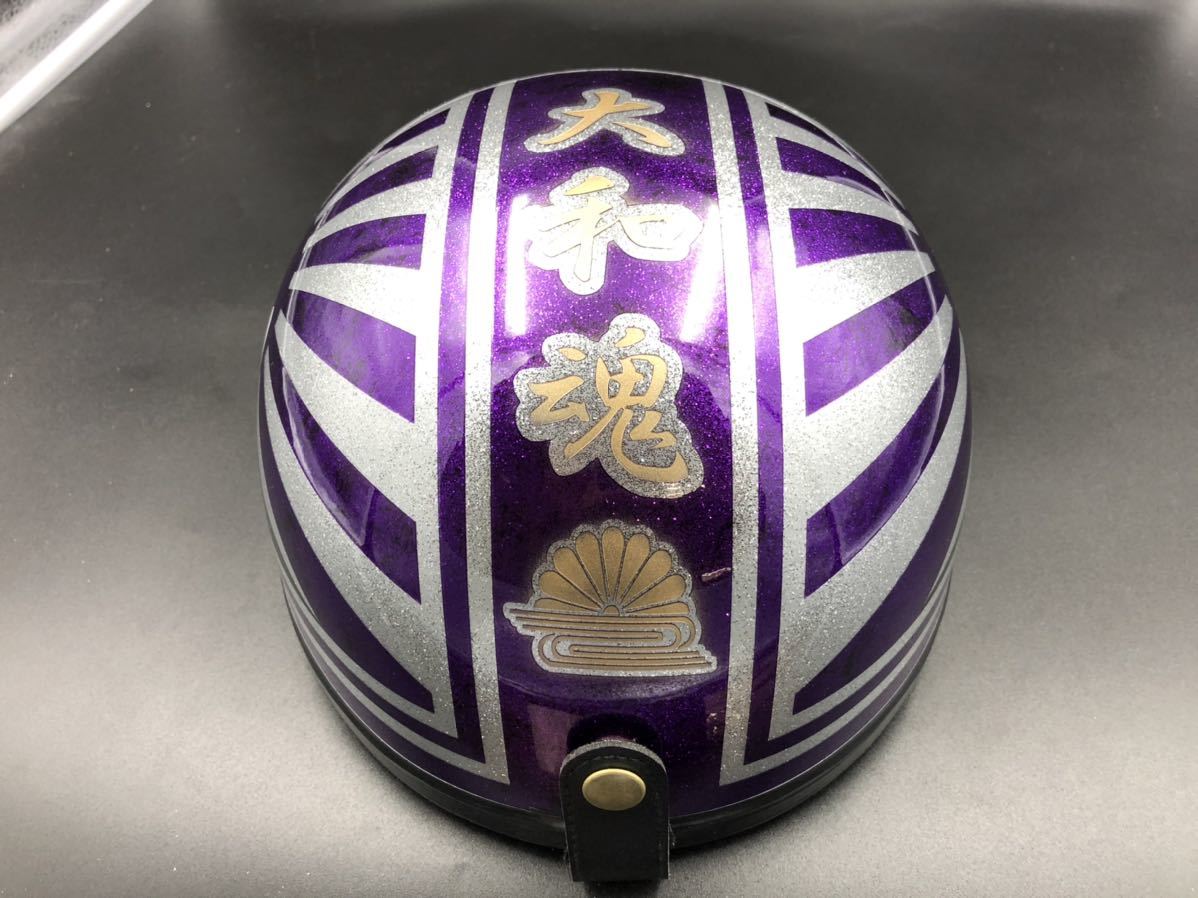 新品 未使用 半キャップヘルメット 日章 シルバー/ パープル コルク半 