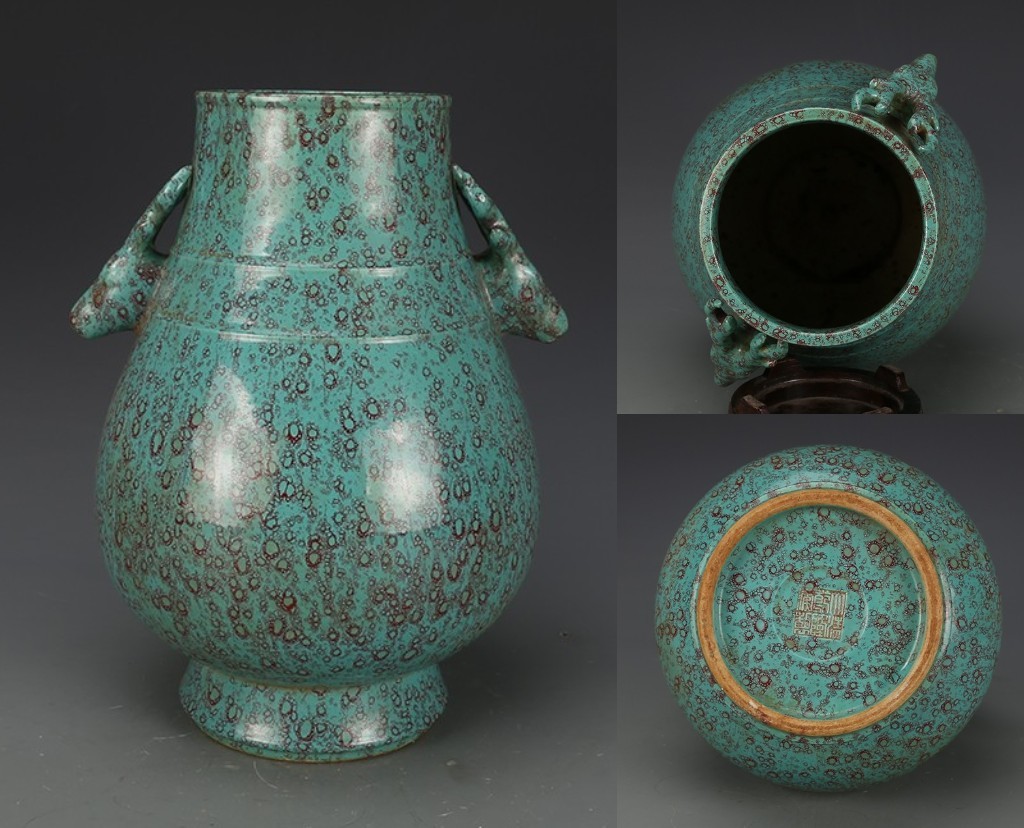 大清乾隆年製 炉鈞釉 鹿頭尊 唐物 中国美術 高さ29CM 横19CM【B394】