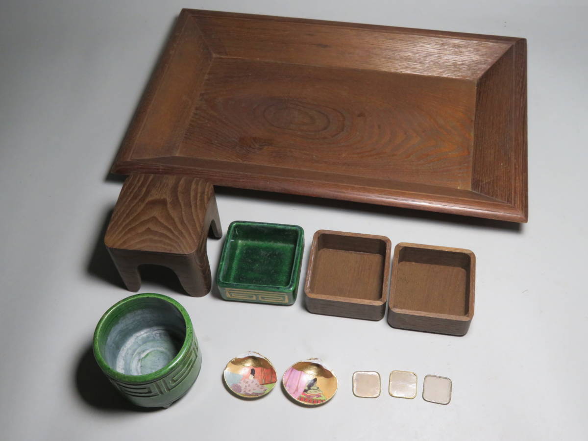 御家流香人の蔵出し【香盆セット】 重香合/聞香炉/銀葉/絵貝香合　香道具　/志野流/御家流/御用達lot:1509