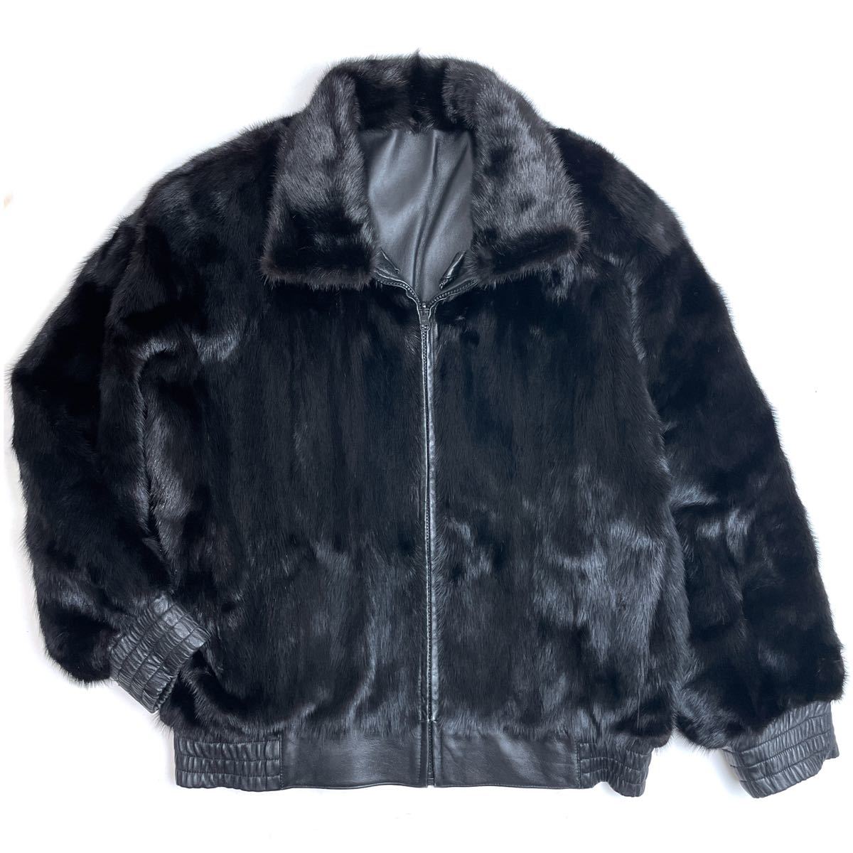 Vintage レザーコート ブラック ミンクファー リバーシブル ギャング 新作登場，安い 美品◇メンズ MINK ミンク×レザー◇リアルファー