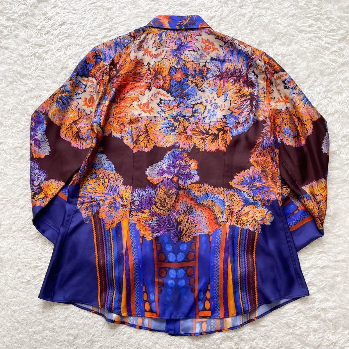 極美品◎エトロ ETRO【最高級シルク100%】絹 総柄 長袖シャツ 花