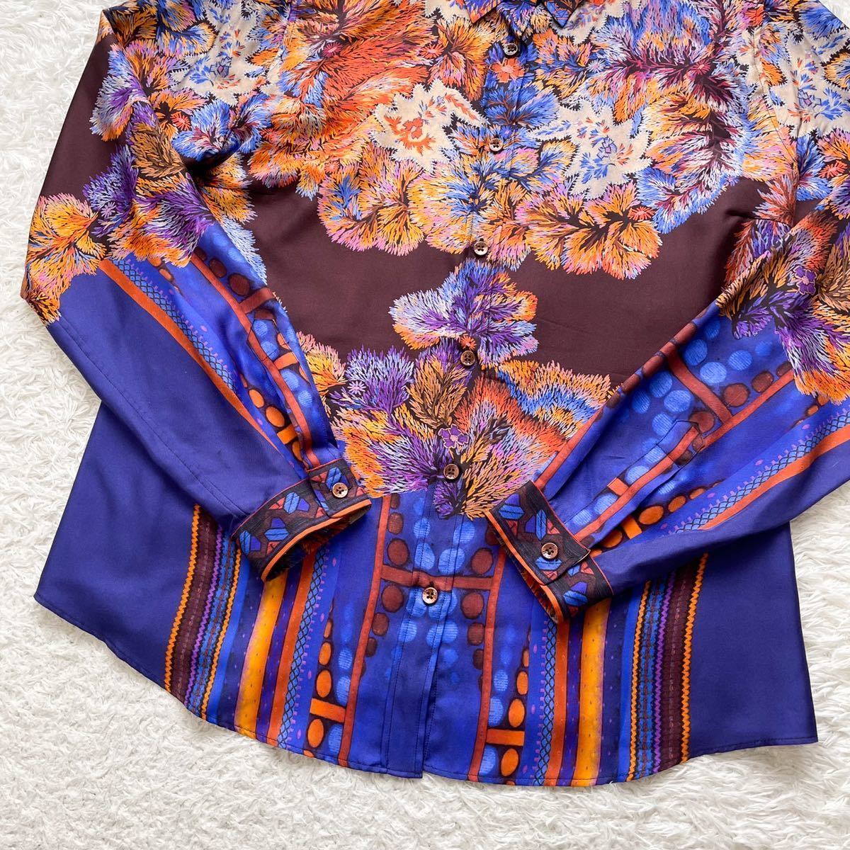 極美品◎エトロ ETRO【最高級シルク100%】絹 総柄 長袖シャツ 花