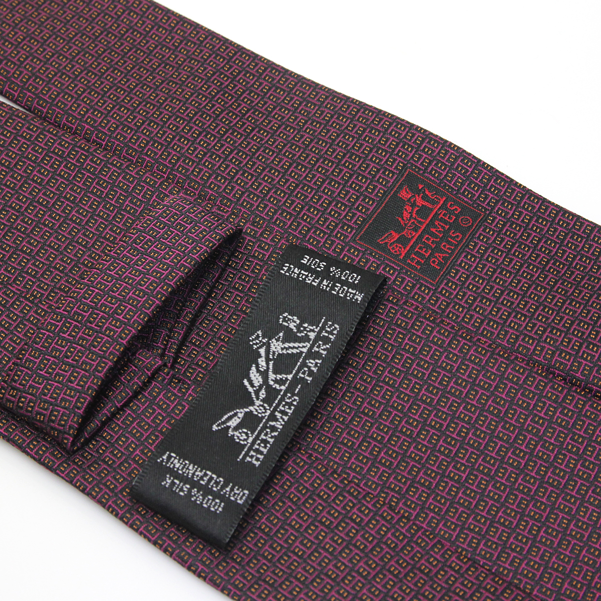 エルメスHモチーフ パープル メンズ シルク100％ ネクタイ HERMES