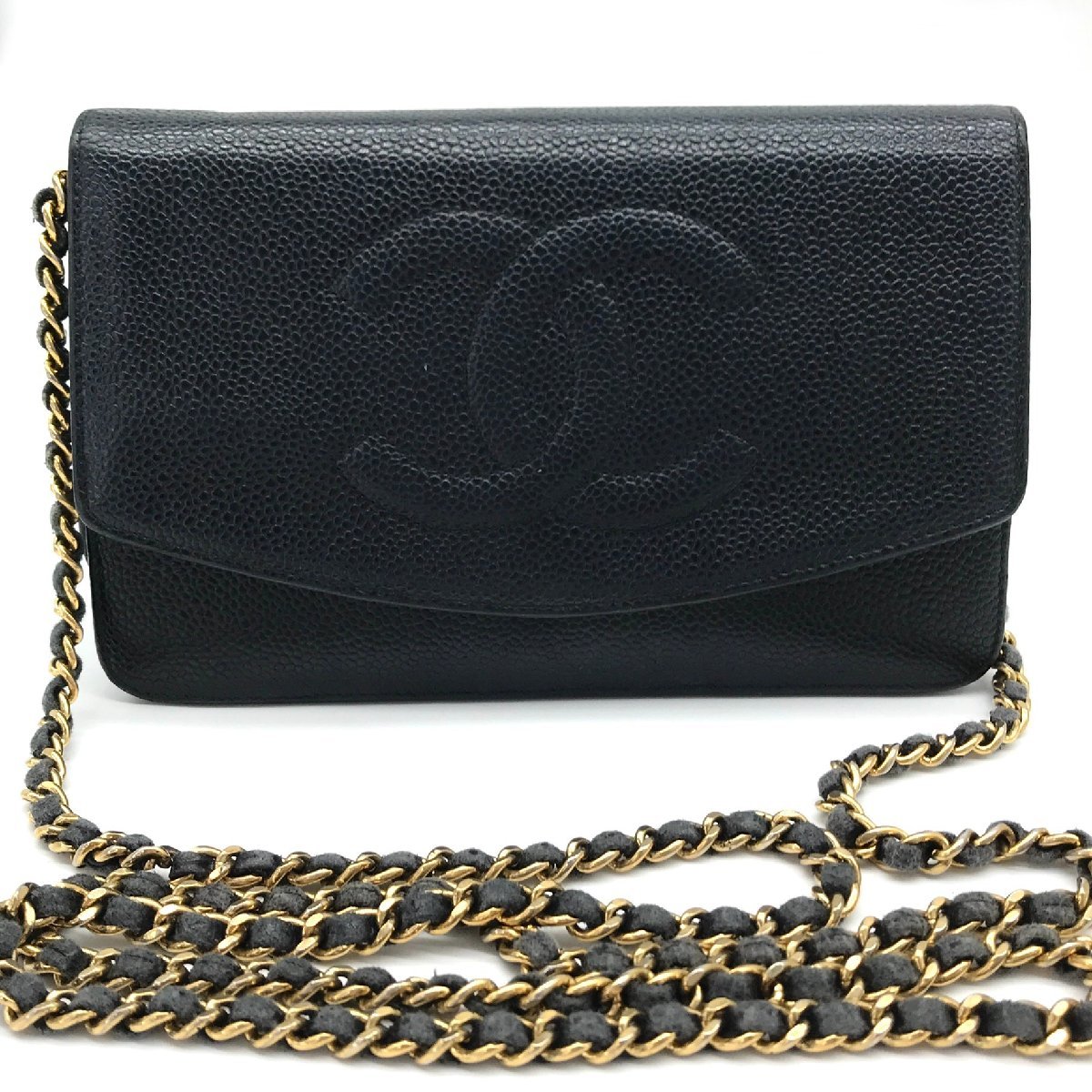 M4934 1円 CHANEL シャネル ココマーク キャビアスキン チェーン 