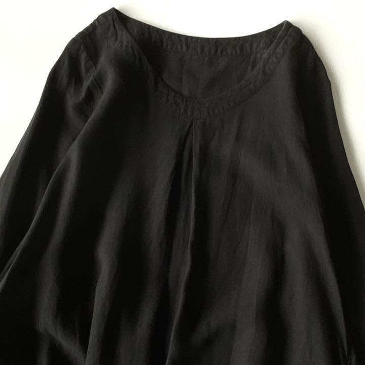 kbram nest Robe ブラック ワンピース 麻100% 美品⭐︎ ネストローブ nest Robeリネン 麻 100% クルーネック 長袖 ロング