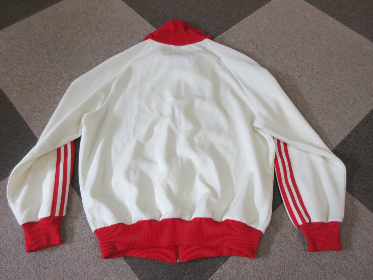 70s80s adidas ジャージ 5号 オフホワイトx赤ライン デサント 
