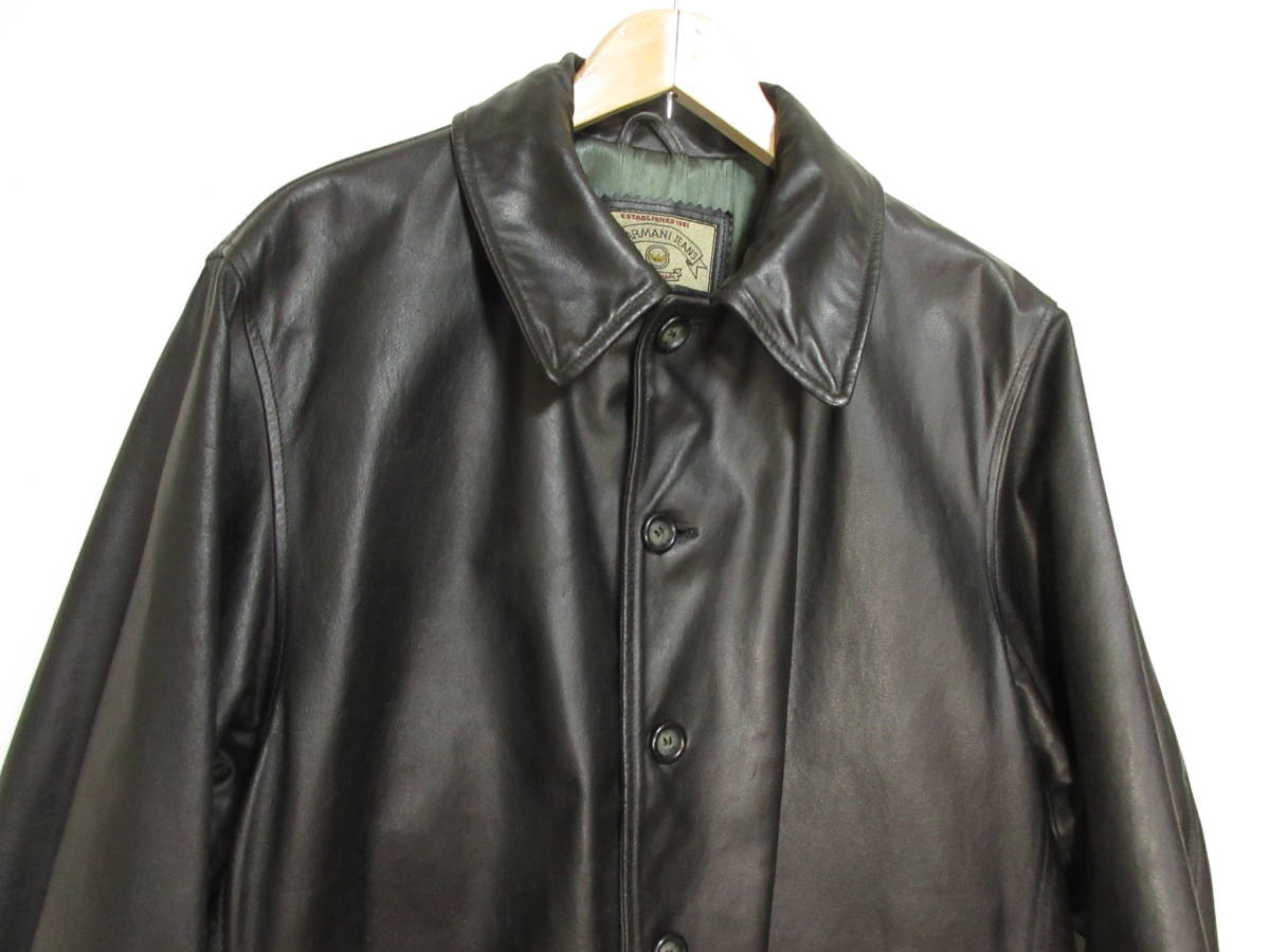 90s　ARMANI JEANS　アルマーニ ジーンズ　レザーカーコート　レザージャケット　表記サイズ48
