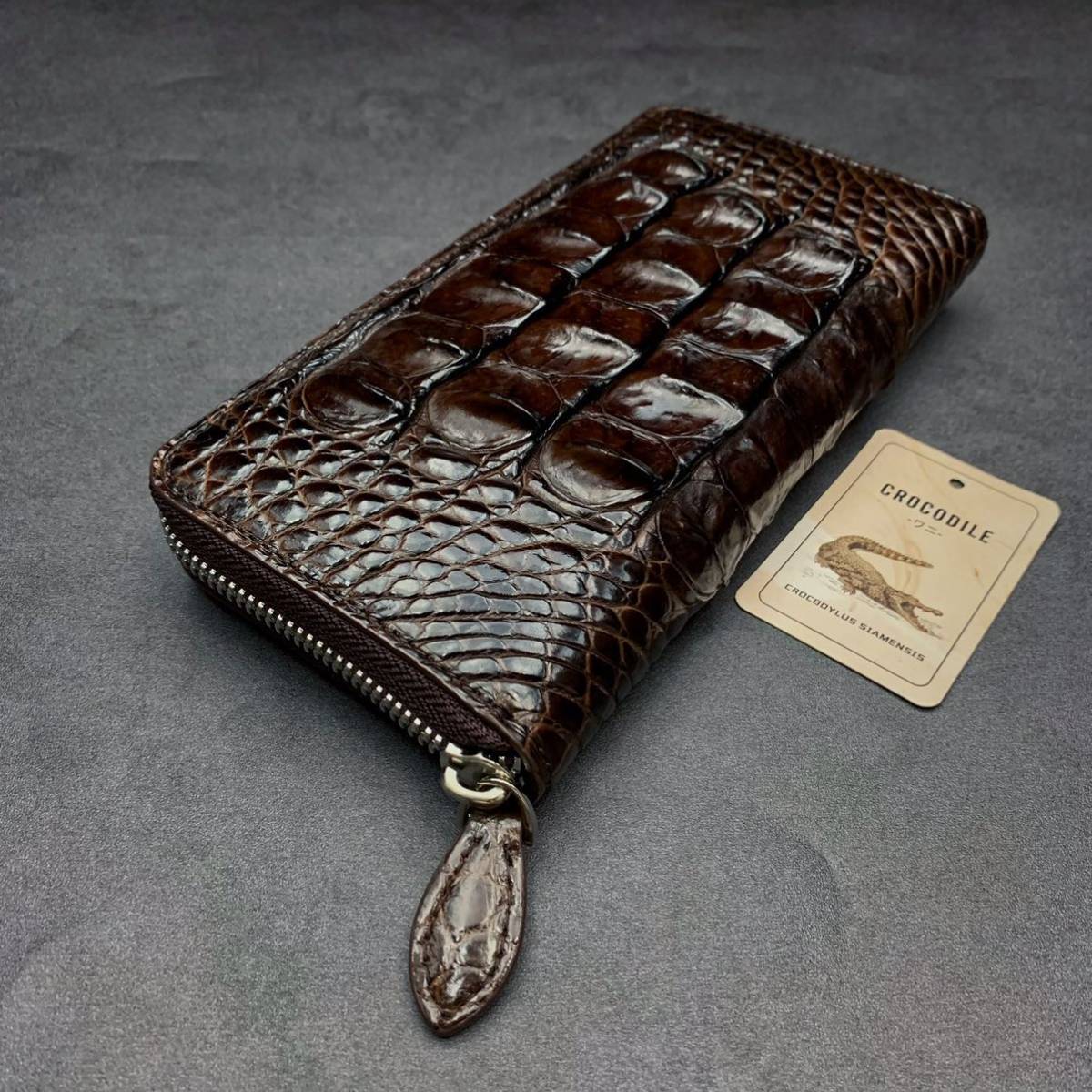 クロコダイル 長財布(ラウンドファスナー/頭部位/ハンドメイド/本物  