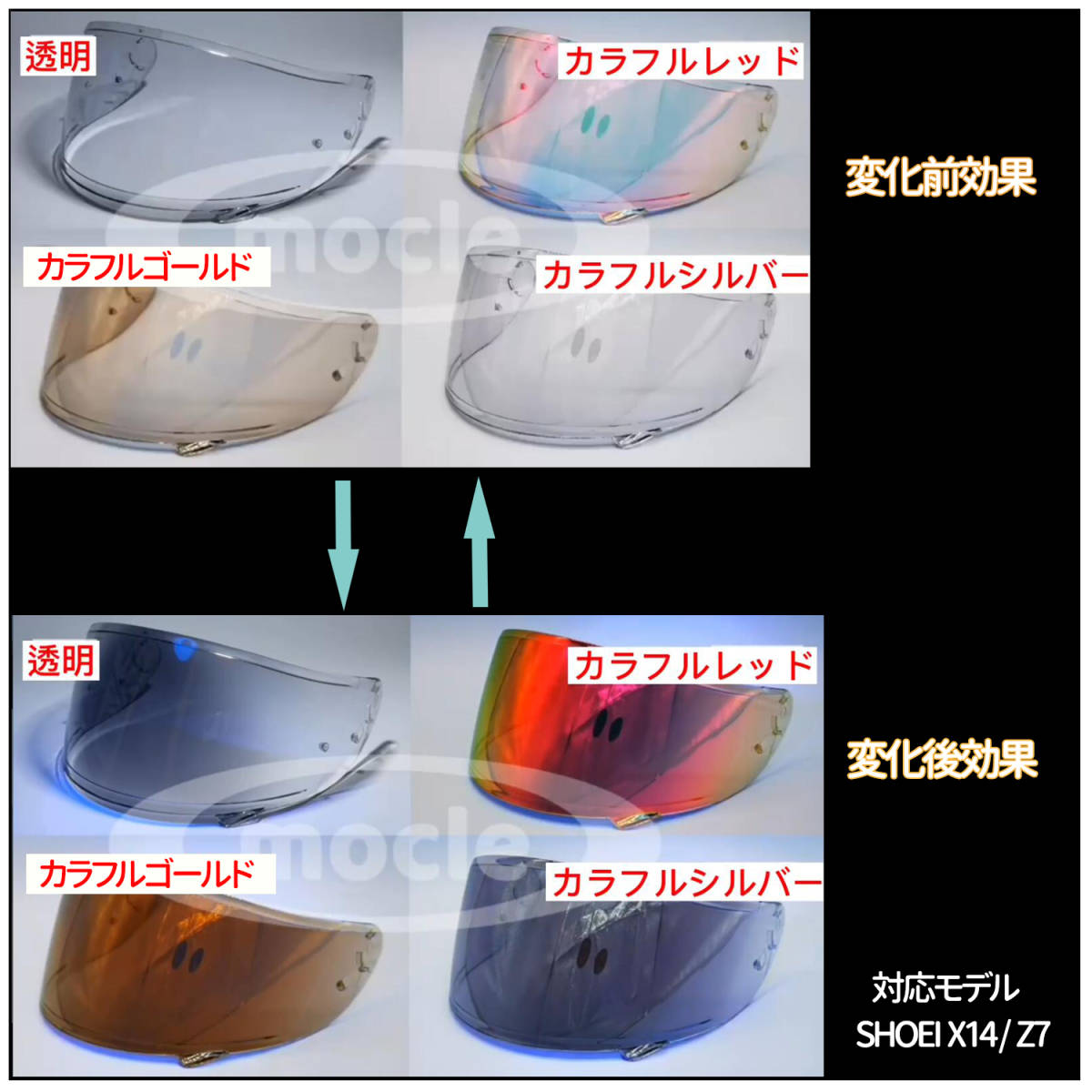 ヘルメット調光シールド メッキシールド SHOEI X14/Z7 対応