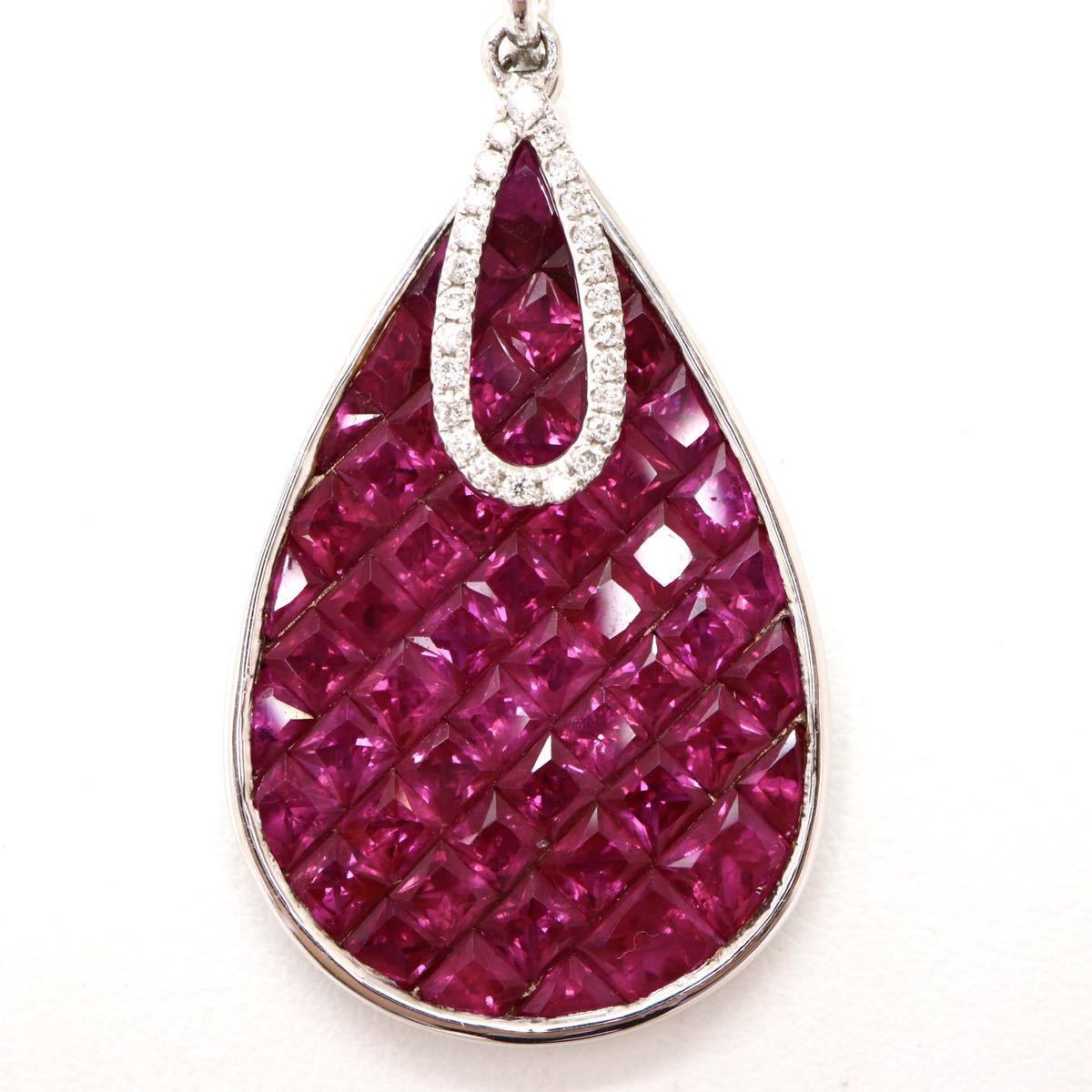 ミステリーセッティング!!天然ルビーネックレス 6.00ct メレダイヤ  