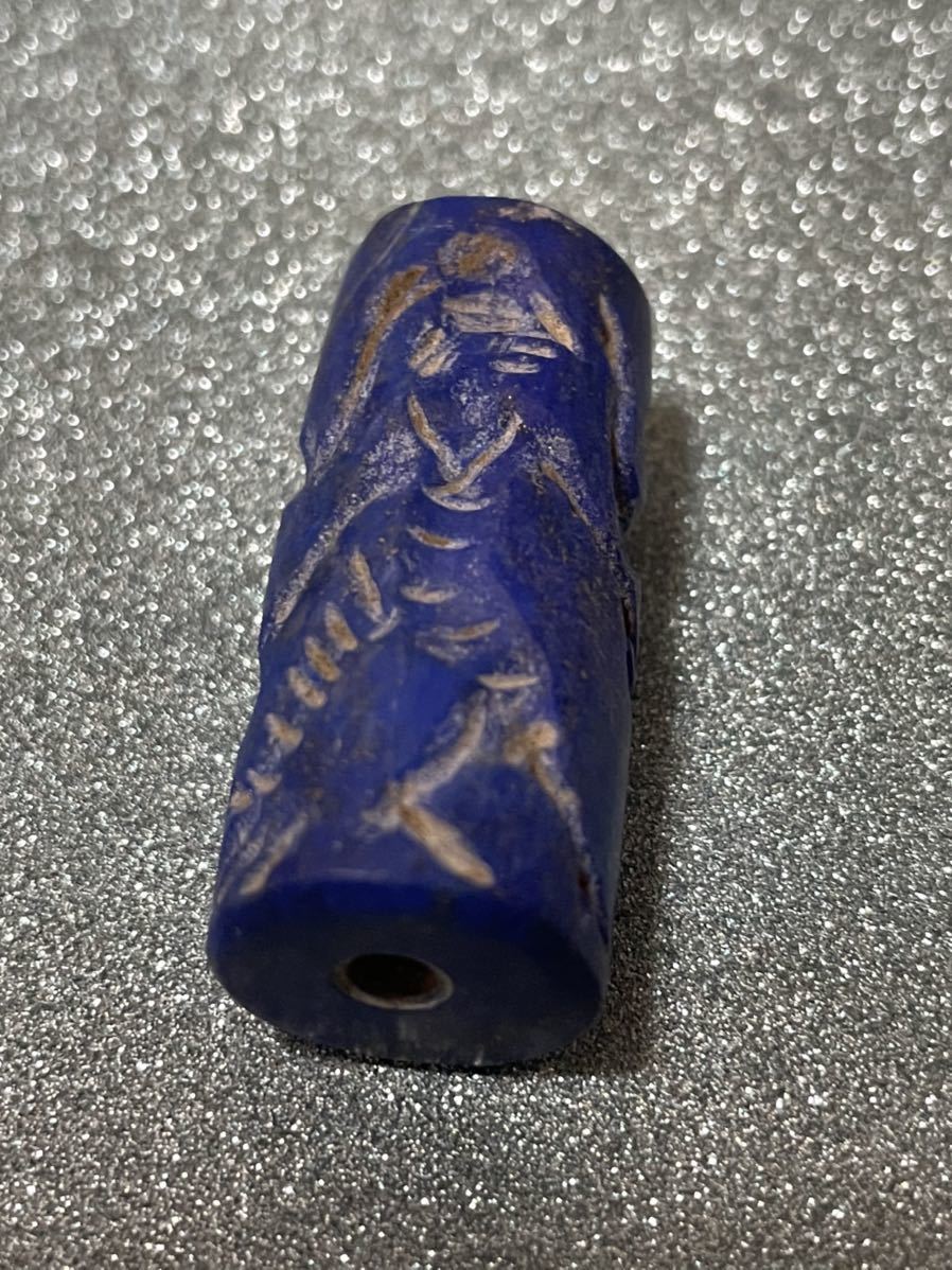 超希少 入手困難品] 古代 中近東 発掘品 ラピスラズリ石 円筒型印章 