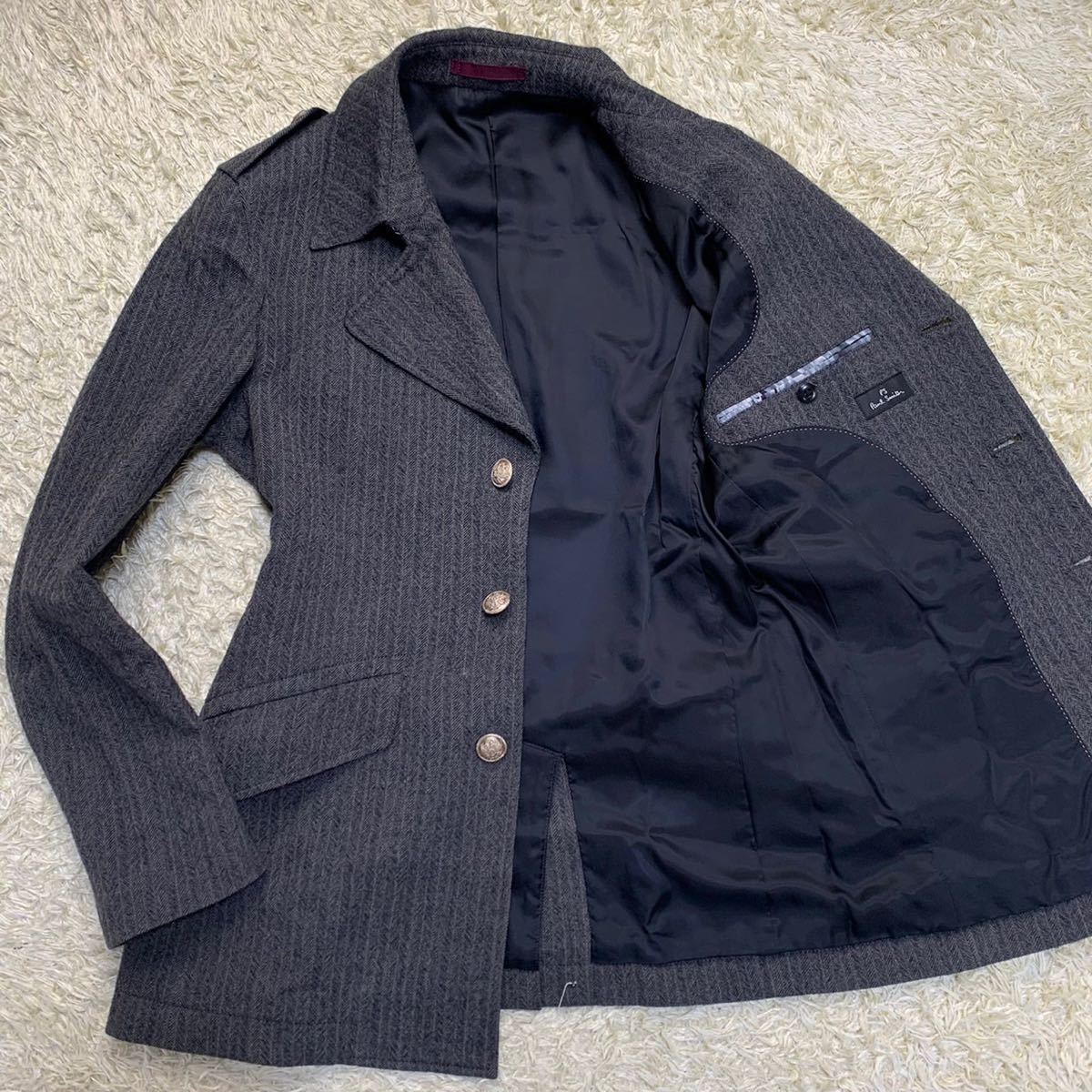 【bcb】PSポールスミス✨️ナポレオンコート　銀ボタン　カシミヤ　中綿　Ｌ ポールスミス ナポレオンコート Mサイズ 紺 カシミア混 銀ボタン P