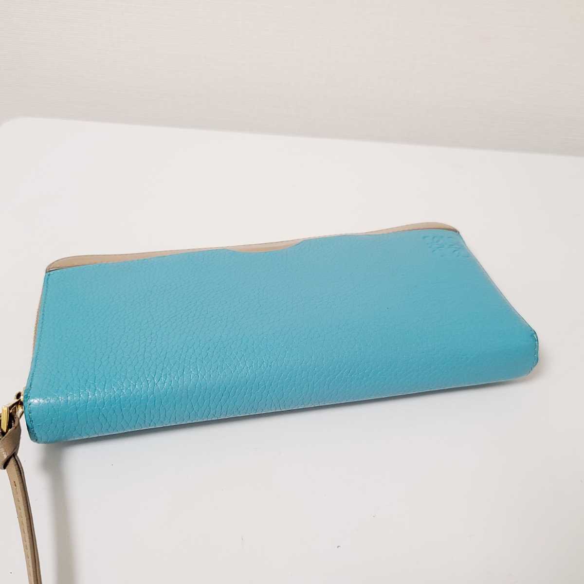 LOEWE ロエベ レザー 本革 バイカラー ラウンドファスナー 長財布 二