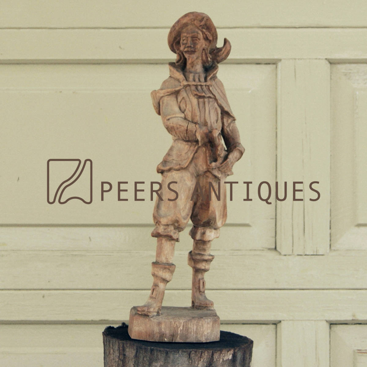 4354t【古い☆スペイン 木彫 手彫り 木工 ハンドメイド ドンキホーテ像 40cm】オブジェ レトロ アンティーク ヴィンテージ 希少◎