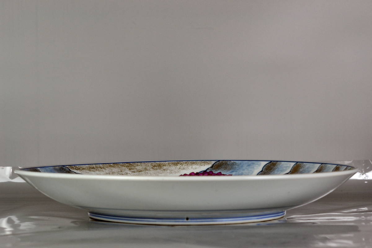 J) 有田焼 飾り皿 直径40cm 峯山作 紫陽花 大皿 盛り皿 径 約45.8 