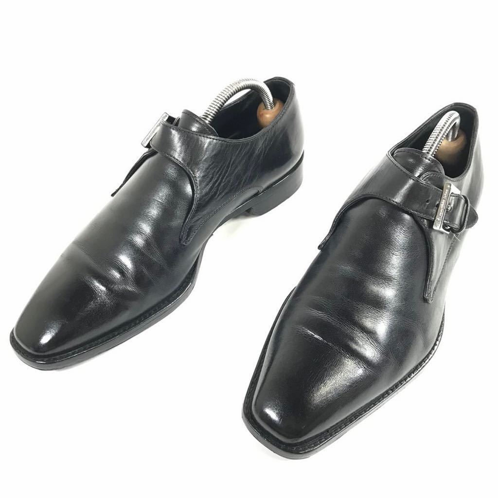 【エルメネジルドゼニア】本物 Ermenegildo Zegna COUTURE 靴 26.5cm 黒 モンクストラップ ビジネスシューズ レザー メンズ 伊製 7 1/2 EE