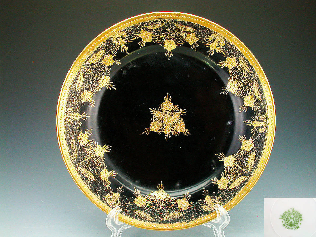 オールドノリタケ ペディスタル 金盛藍線帯華装飾紋 メイプルリーフ印