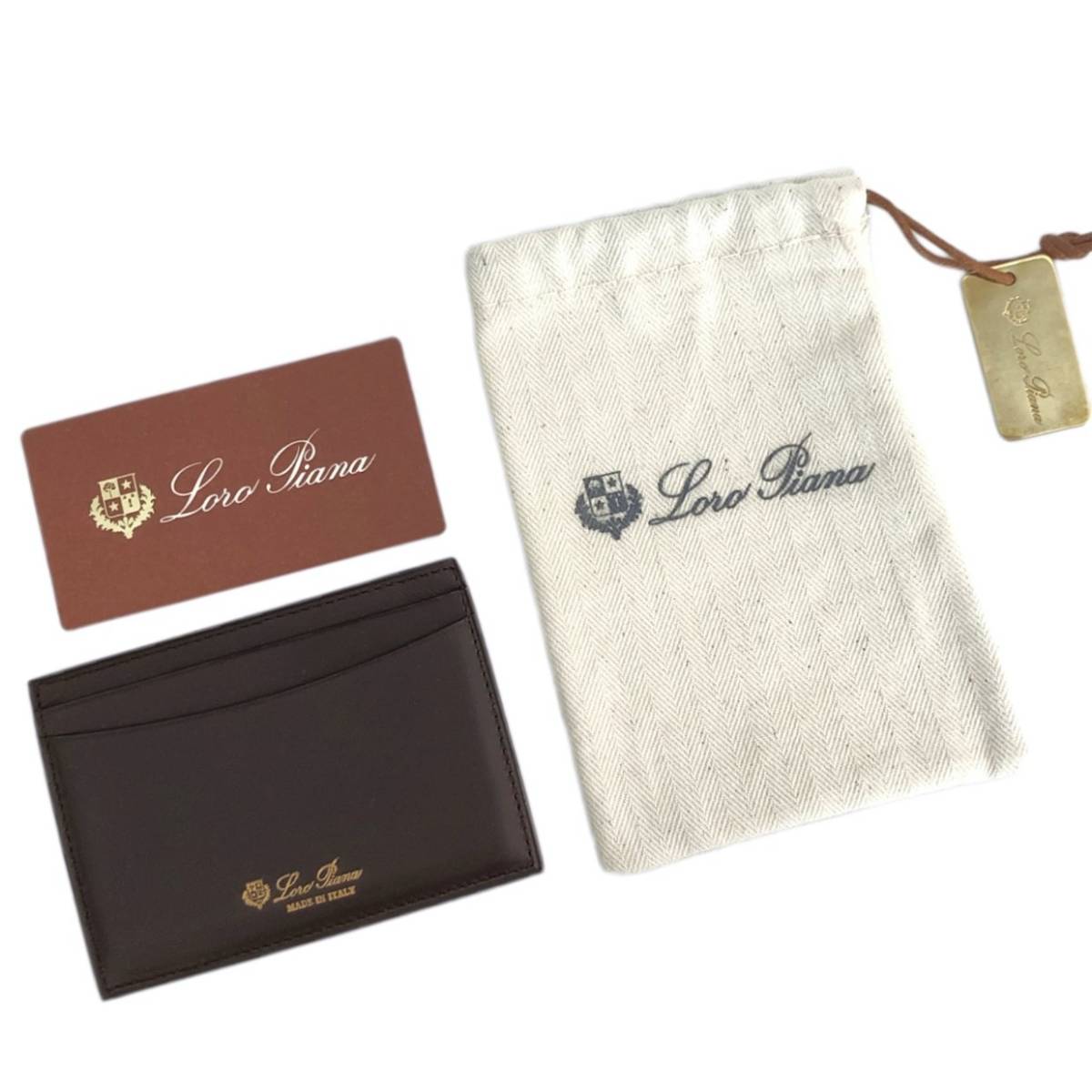 新品同様 Loro Piana ロロピアーナ レザー カードケース ブラウン 保存 