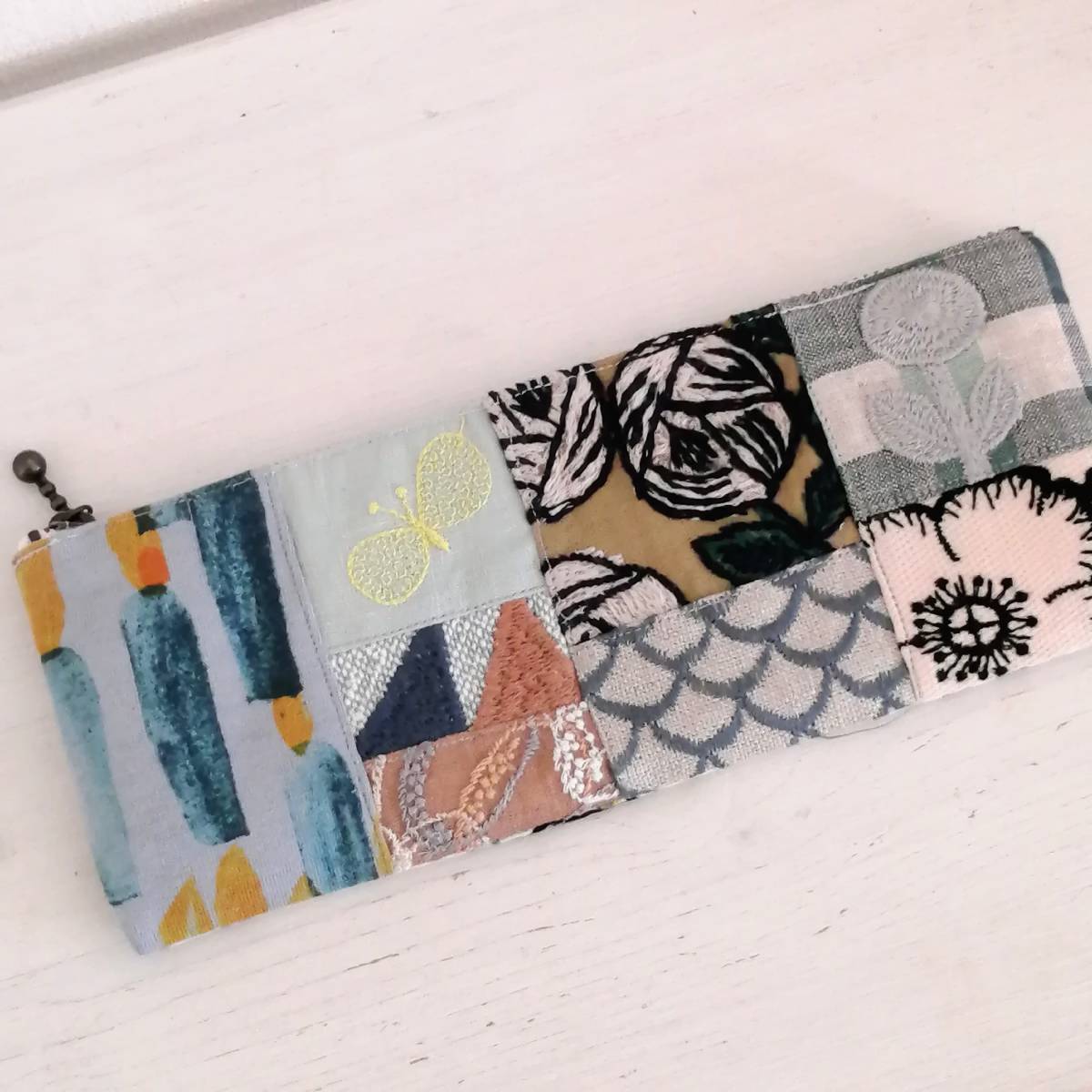 ハンドメイド☆ミナペルホネン*パッチ*rosy*look*フラットペンケース