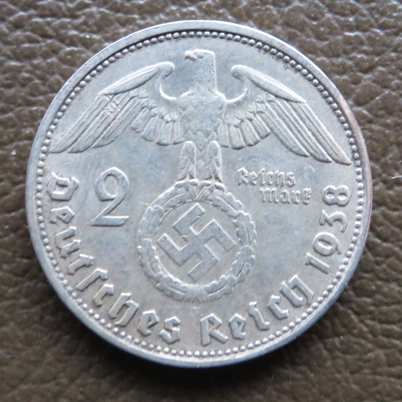 本物保証第二次世界大戦中ドイツ第三帝国廃盤純銀1938 年アンティーク貴重 ドイツ第三帝国】2ライヒマルク銀貨(1938年)・ドイツ第三帝国占領地