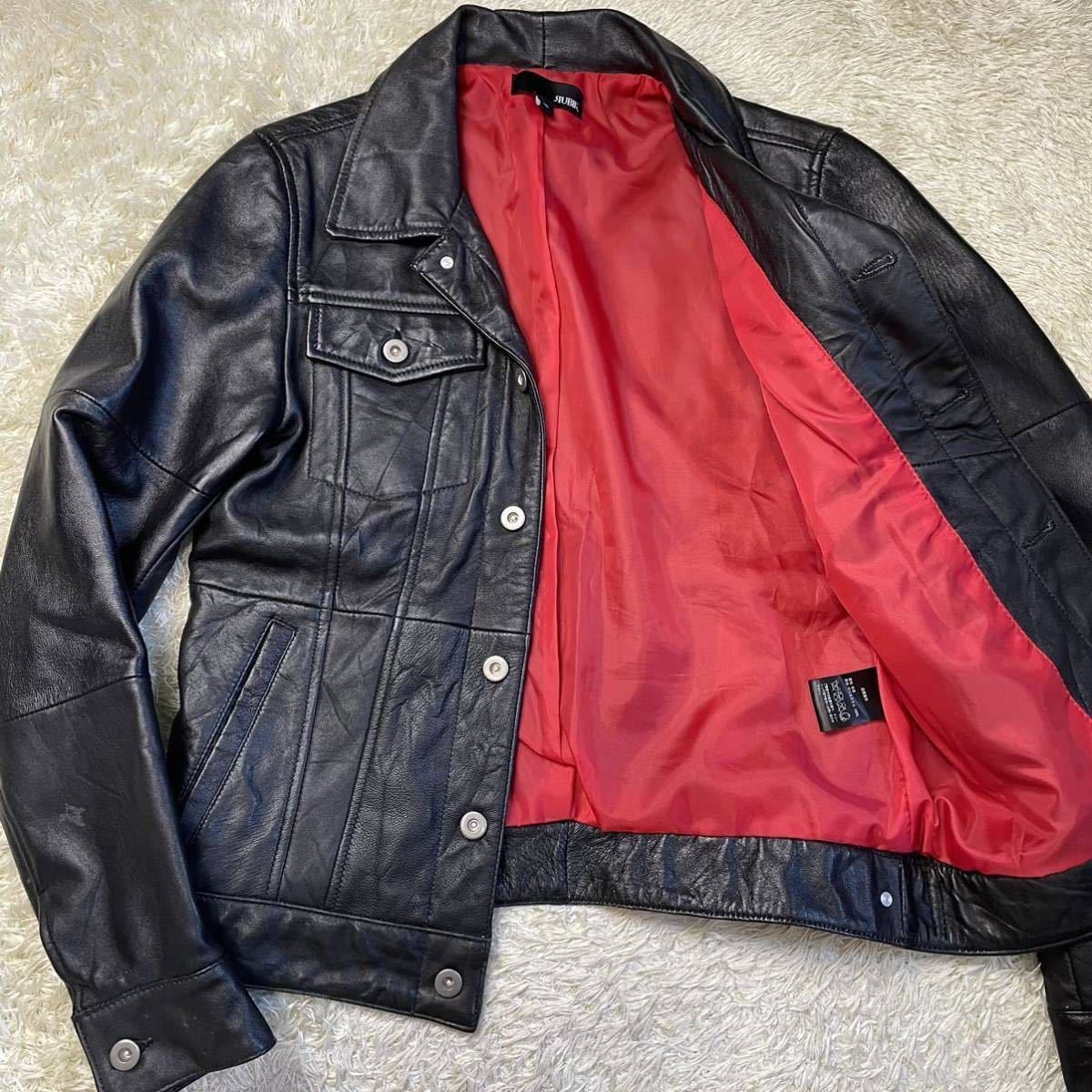 ACDC LEATHER ダブルライダースジャケット 本革 36 ブラック 赤裏 ACDC ダブルライダース 36 UK 本革 裏地赤 レザージャケット ACDC 本革