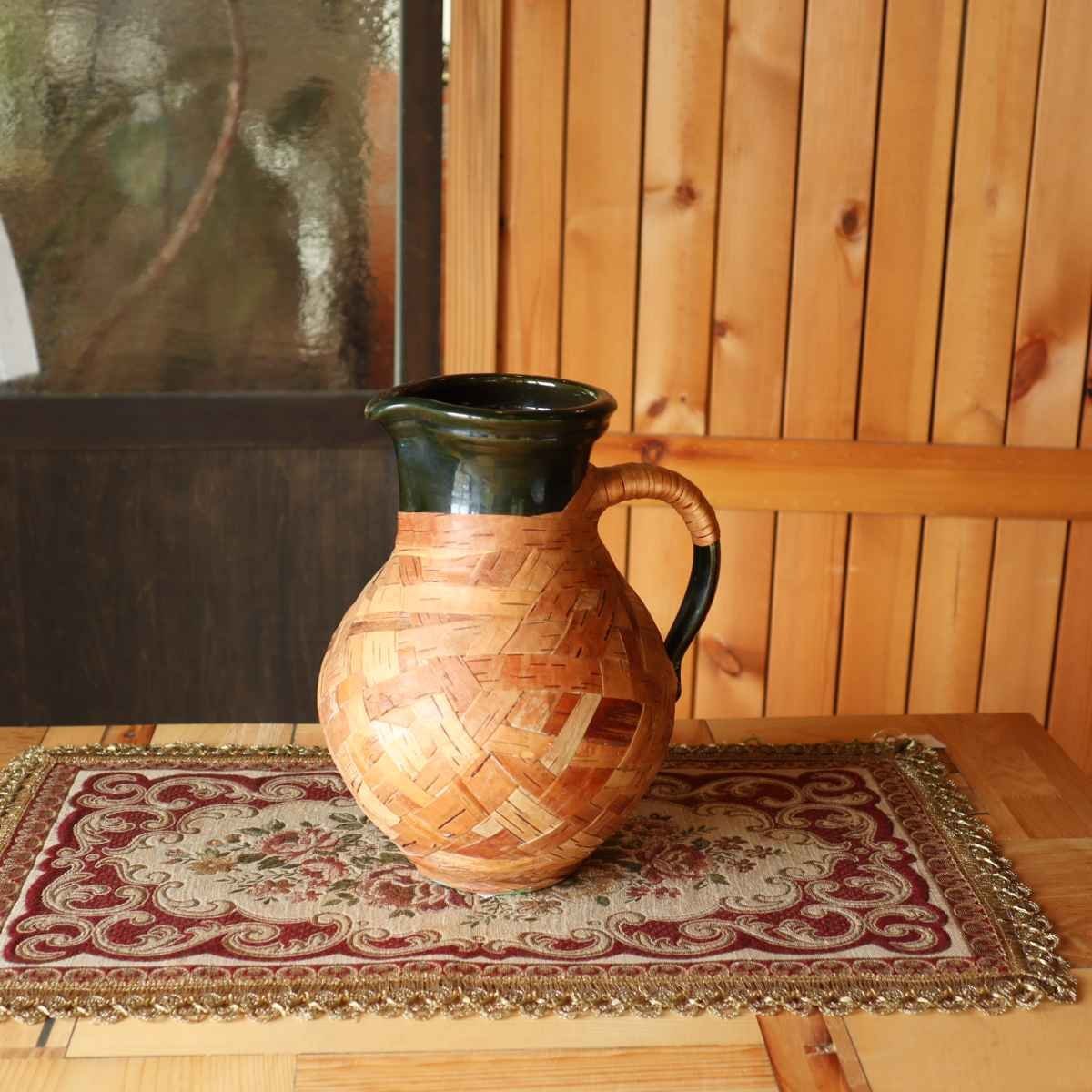ピッチャー フラワーベース 白樺樹皮 陶器 リトアニア 花器