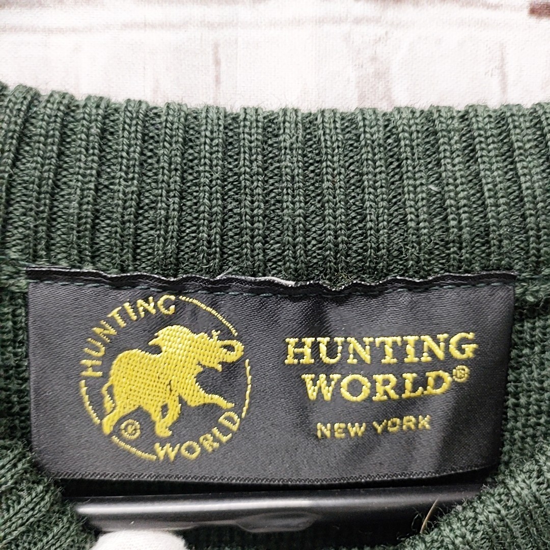 HUNTING WORLD メンズ ニット セーター グリーン 刺繍 M ウール 