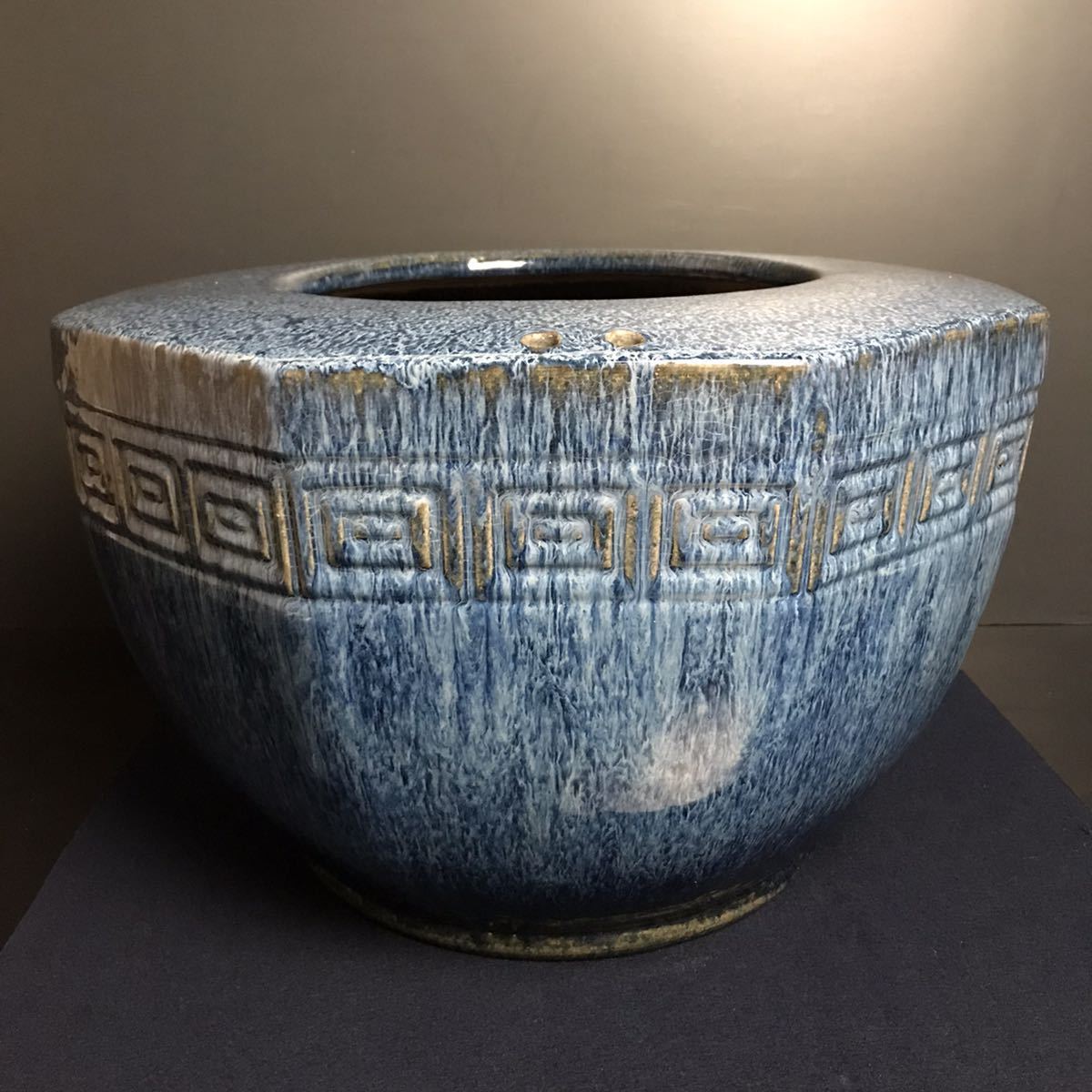 八角火鉢 手炙り [DM320] 植木鉢 斎明堂 ⁄ 海鼠釉 美術陶器 炭道具 古