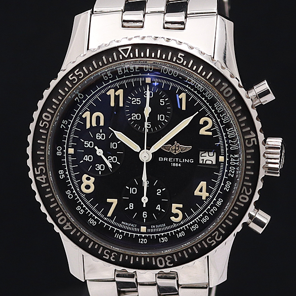 1円★稼働◎良品【ブライトリング】A13024 アヴィアスター クロノグラフ デイト ブラック文字盤 AT/自動巻 メンズ腕時計 882A0277659