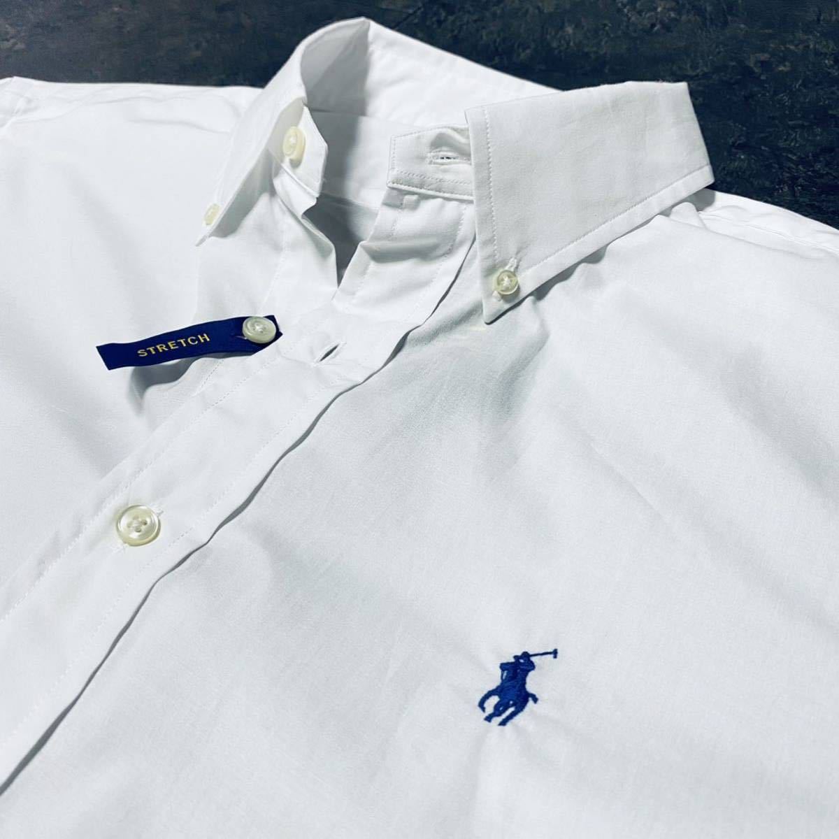 L〜XL/LL 定価17，600円 送料無料 ポロ ラルフローレン 半袖 ボタンダウン コットンシャツ ストレッチ US:M 新品 ホワイト 白 ワンポイント