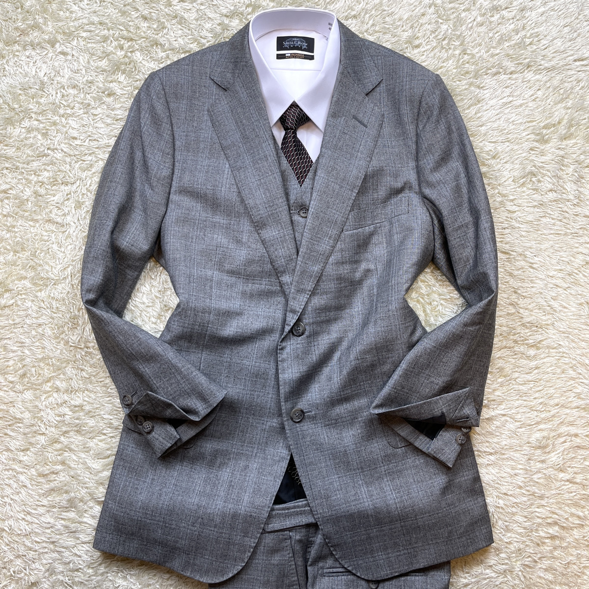 【極美品】ダンヒル dunhill【圧巻のスリーピース】スーツ セットアップ ロゴ裏地 チェック L位 BELGRAVIA FIT グレー ベスト ジレ 3ピース 極美品ダンヒル メンズファッション dunhill圧巻の 定価50万 希少ダンヒル ウール