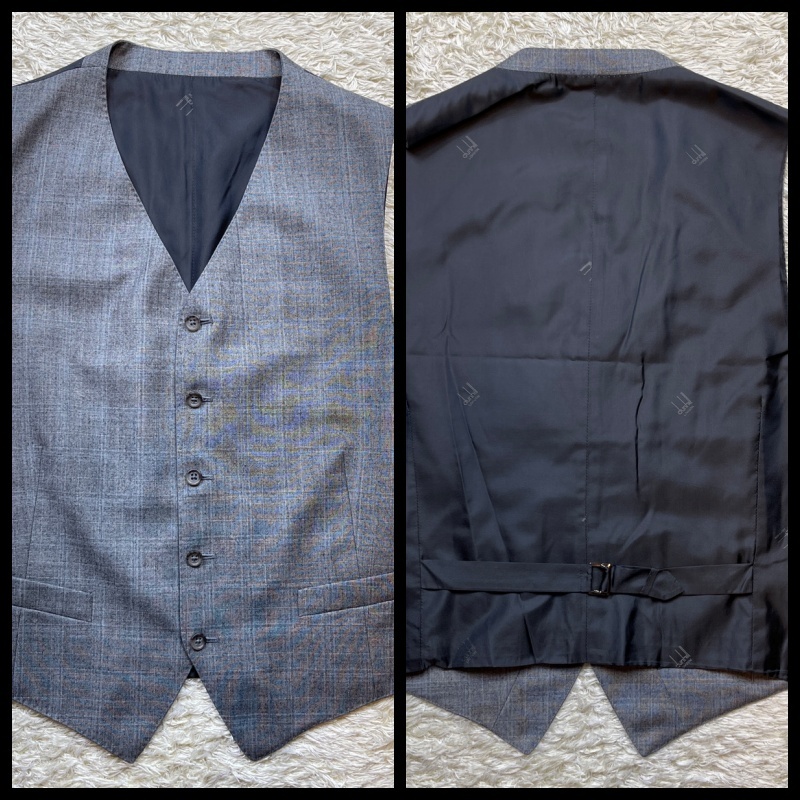 【極美品】ダンヒル dunhill【圧巻のスリーピース】スーツ セットアップ ロゴ裏地 チェック L位 BELGRAVIA FIT グレー ベスト ジレ 3ピース 極美品ダンヒル メンズファッション dunhill圧巻の 定価50万 希少ダンヒル ウール