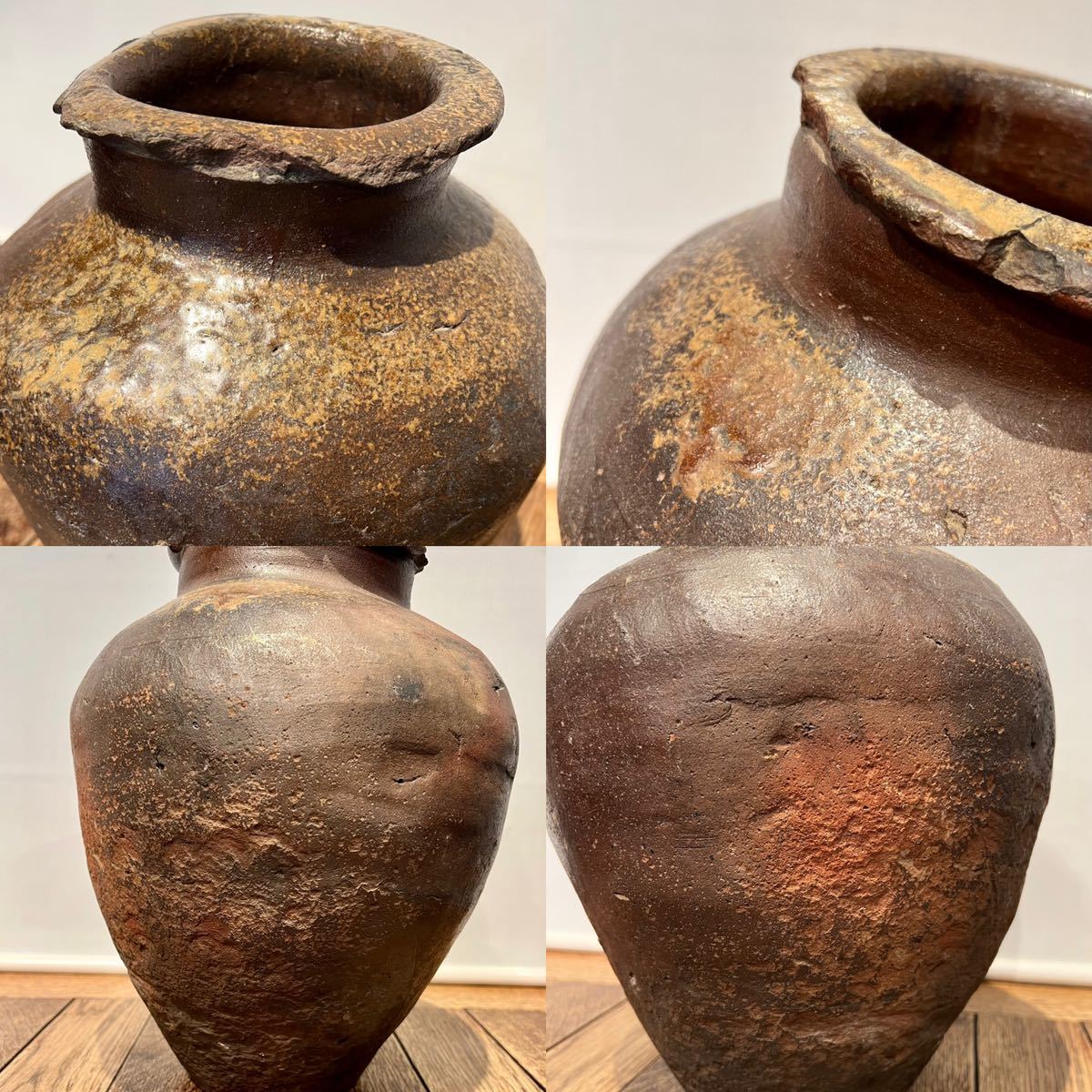 蔵出□室町時代 美しい意匠の古常滑焼 壺□自然釉初出品□時代物花器 