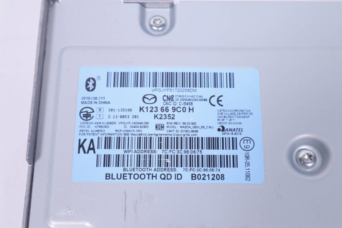 マツダ純正 H30年式 アテンザセダン 3DA-GJ2FP 取外 マツダコネクト ナビ メインユニット ハード K123 66 9C0 H