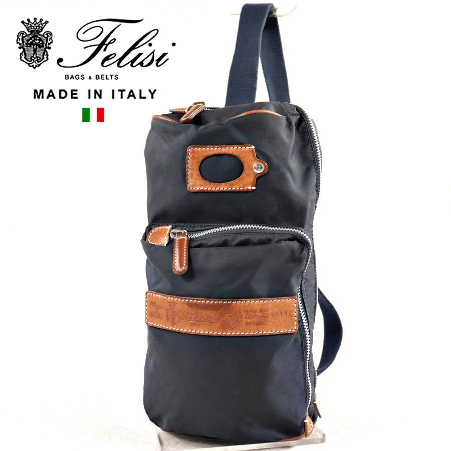 美品 イタリア製 Felisi フェリージ 99114 ナイロン x 牛革 