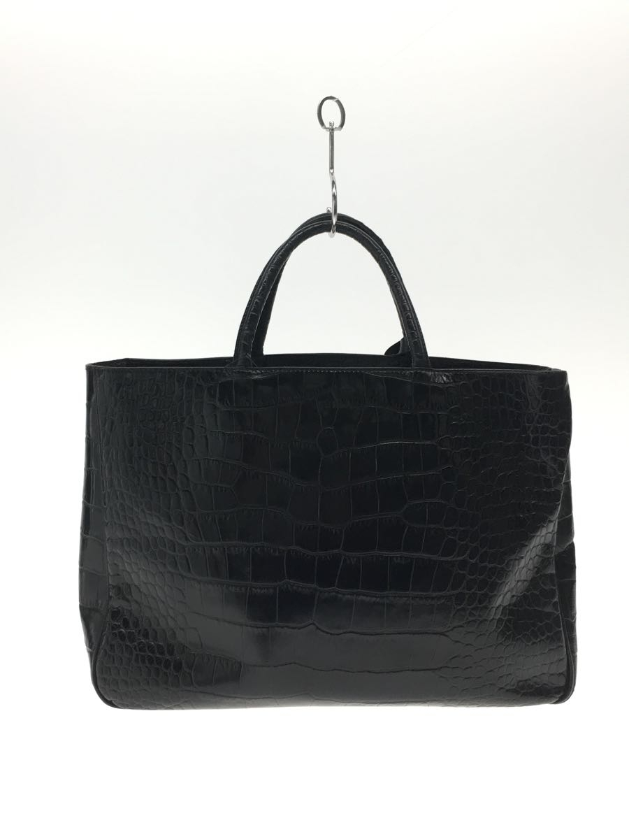 FURLA◇スクエアトートバッグ/レザー/クロコ型押し/BLK/ブラック/無地 