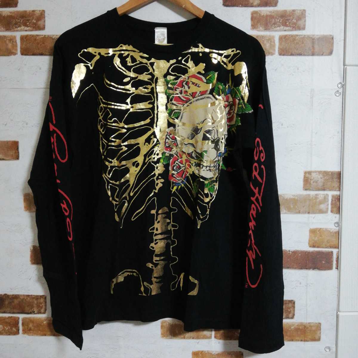 【新品，本物保証】 Ed Herdy スカル 薔薇 金プリント ロングスリーブ サイズ:M 長袖Tシャツ / エド ハーディー ドン エド ハーディー(長袖Tシャツ)｜売買されたオークション情報、yahooの商品情報をアーカイブ公開 - 男性用