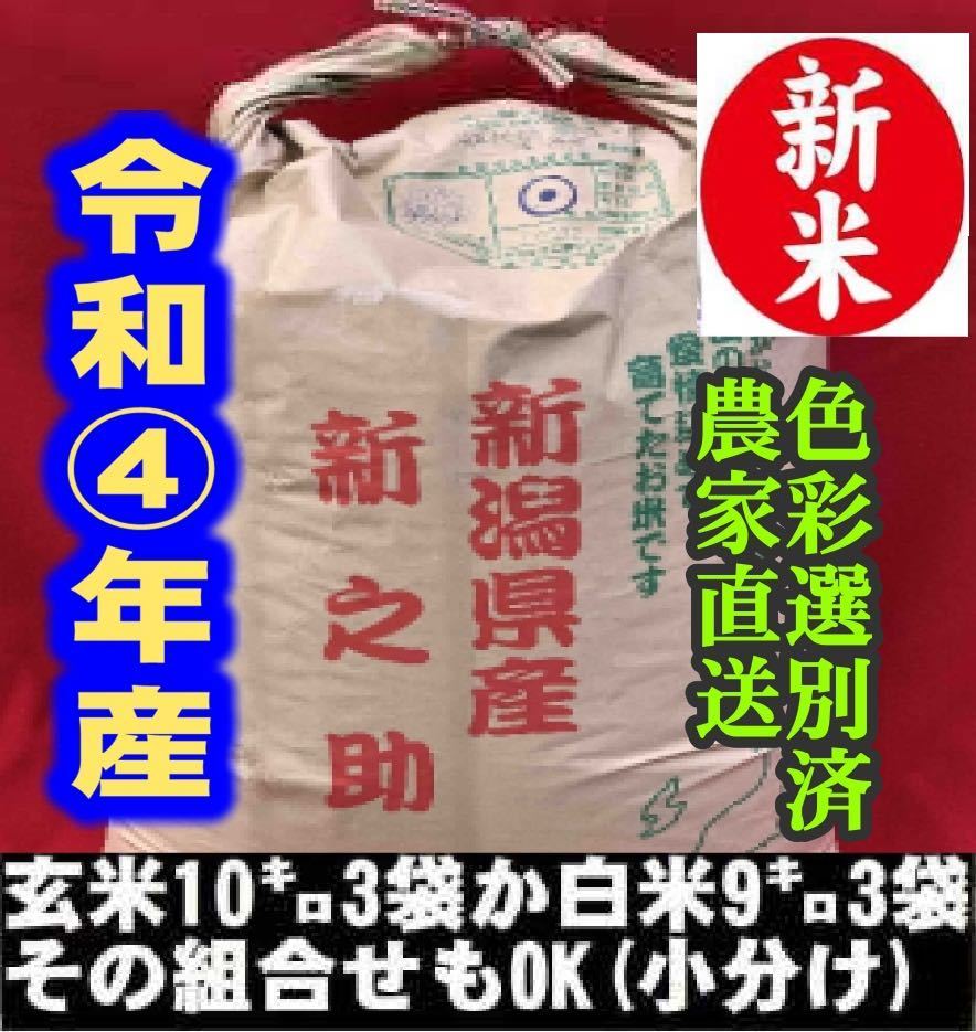 新米・令和4年産玄米新潟新之助　30kg（10kg×3）精米無料農家直送色彩選別 新米・令和4年産玄米新潟新之助 30kg（10kg×3）精米無料農家直送