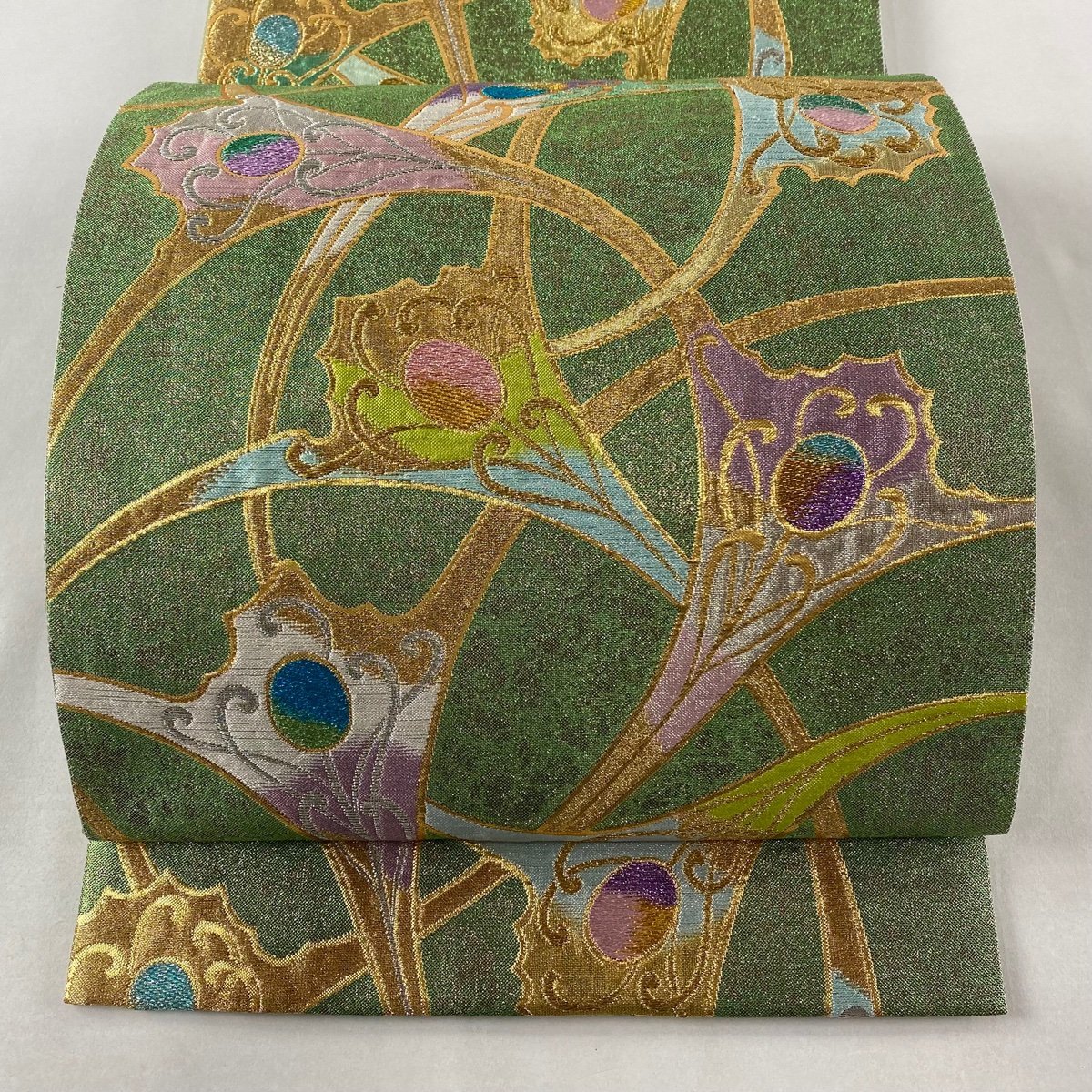 【2026，100%新品】 競ナビ 袋帯 秀品 草花 幾何学 金銀糸 箔 薄緑 六通 正絹(仕立て上がり)｜売買されたオークション情報、yahooの商品情報をアーカイブ公開 - オークファン 仕立て上がり
