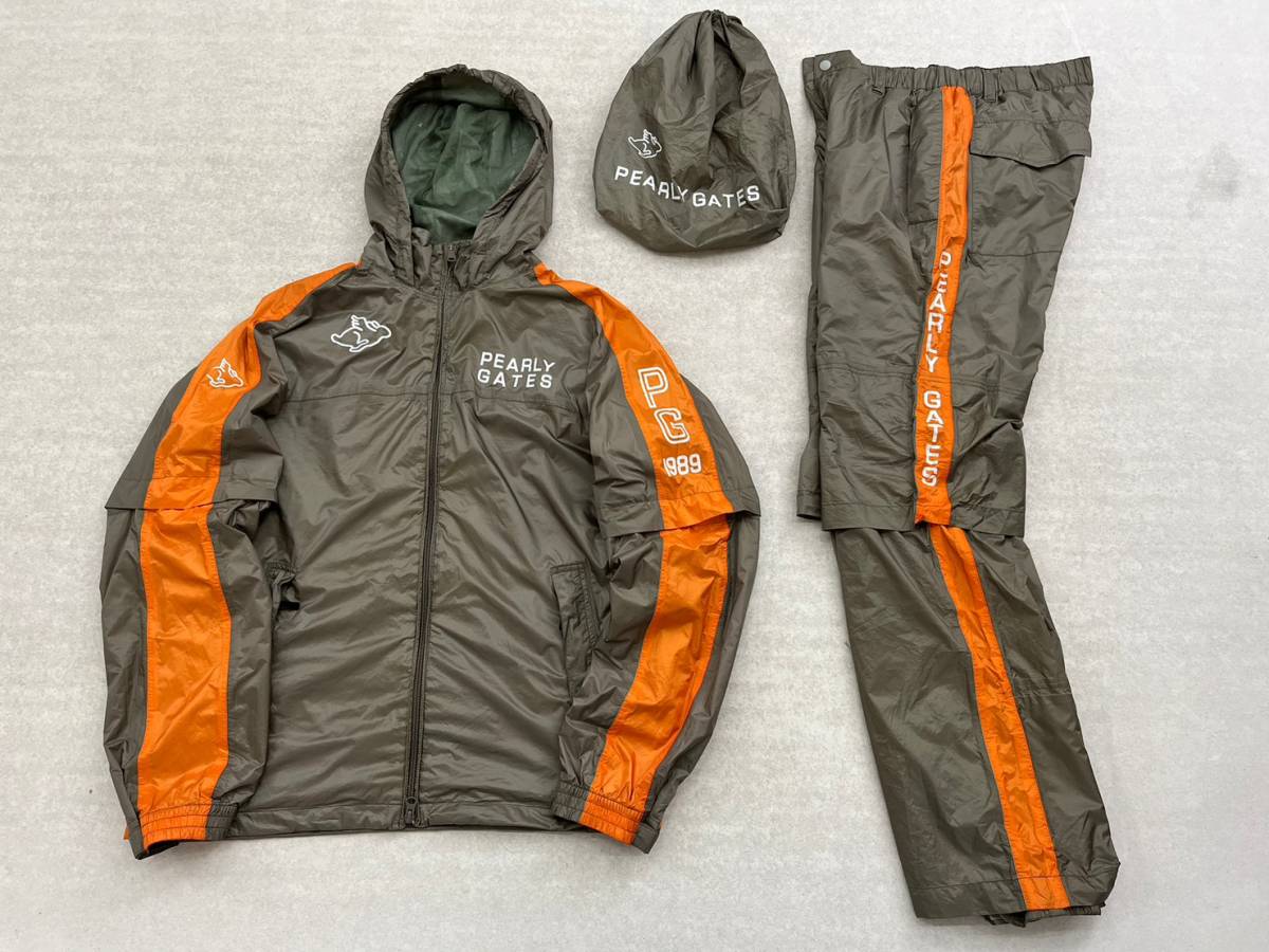  Wc364 PEARLY GATES GOLF パーリーゲイツゴルフ レインスーツ 上下 セットアップ ゴルフウェア 袋付き メンズ カーキ系 サイズ5(パーリーゲイツ)｜売買されたオークション情報、yahooの商品情報をア ジャンパー、ジャケット
